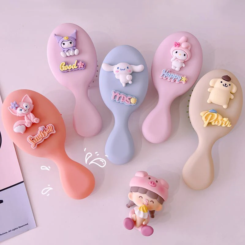 

Sanrioed Cinnamoroll My Melody Kuromi Pompom Purin Combs Anime Candy Color Massage Comb Girl Heart Portable Curly Children Gift