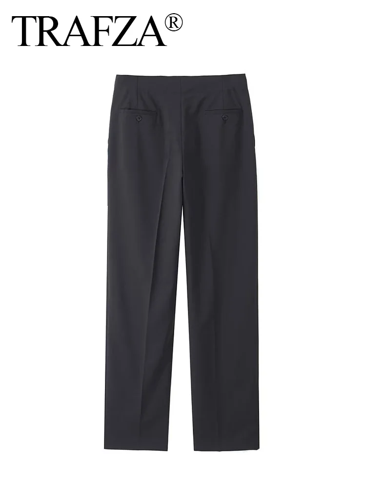 

TRAFZA 2023 Autumn Woman Adjustable Waistband Baggy Pants Office Ladies Chic Loose Trousers Woman Casual Women's Lace-up Pants