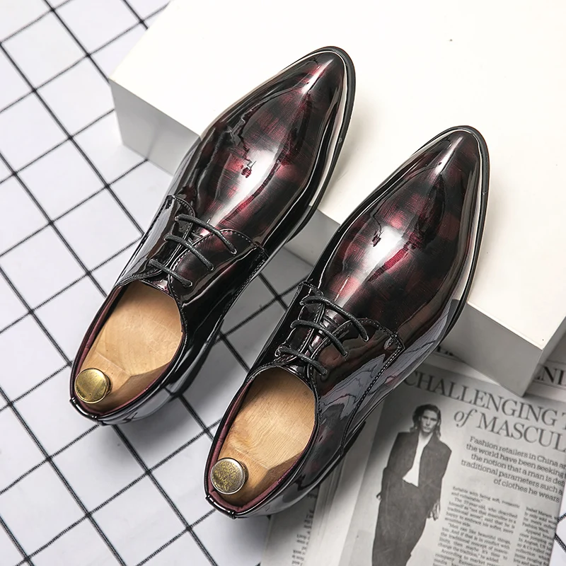 

Newest italian oxford shoes for men luxury patent leather wedding shoes pointed toe dress shoes classic derbies plus size 38-46