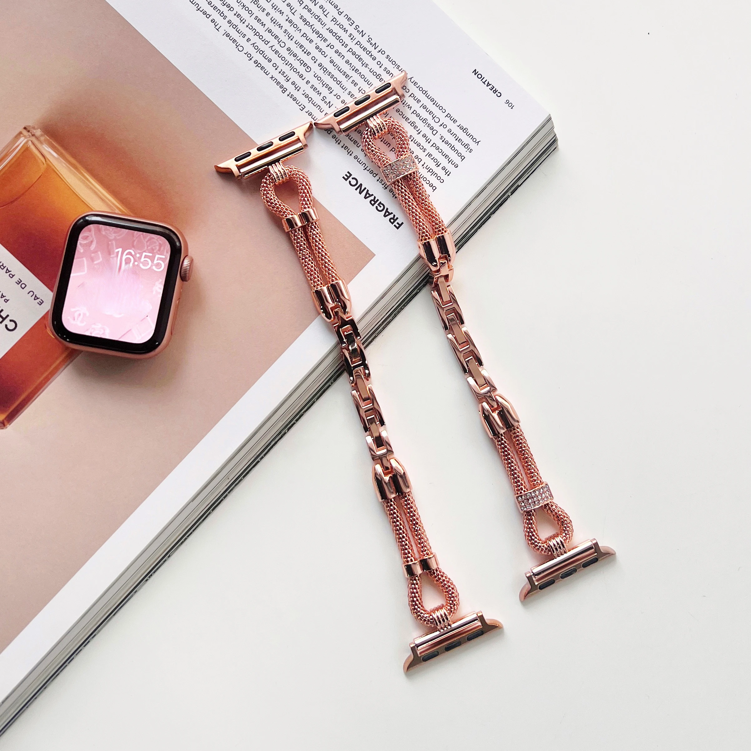 Luxury Bracelet For Apple Watch 38 40 44mm 42mm 41mm 45 Women Girl Slim Metal Diamond Strap For Apple Watch Series 7 6 5 4 3 SE