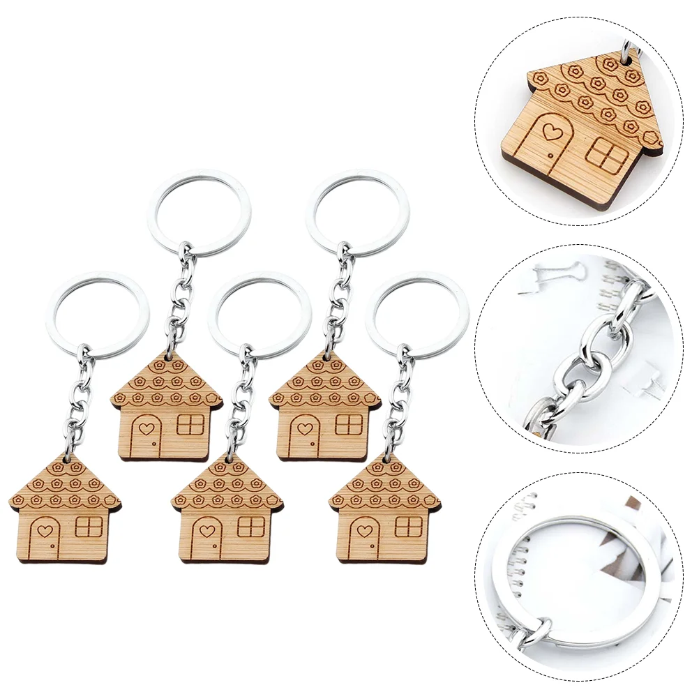 

Key Keychain Wooden Ring Housewarming Pendant Keyring Wood Christmas House Keychains Chain Craftcartoon Bag New Hanging Charm