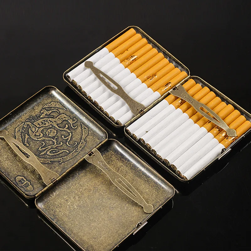 Retro Printed Bronze Cigarette Case 20 PCS. Portable Stainless Steel Thickened Metal Men's Personality