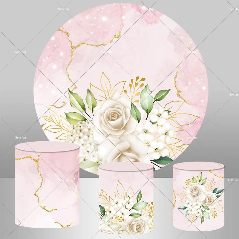 

Цветочный Круглый фон для фотосъемки с изображением цветов на день рождения розового цвета девичника Свадебный декор крышка цилиндра для ф...