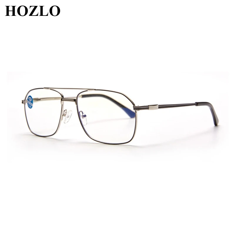 New Men Anti Blue Progressive Multifocal Reading Glasses Male Double Bridge Metal Hyperopia Eyeglasses Look Near Far Spectacles