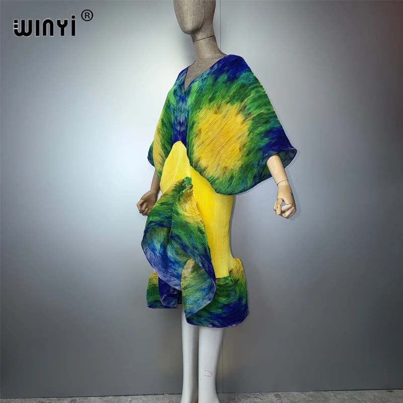Фото Элегантное плиссированное платье WINYI в стиле бохо для мусульманок, эластичное пляжное платье-накидка, кафтан, абайя в дубайском стиле, роскошное длинное платье для праздников №5