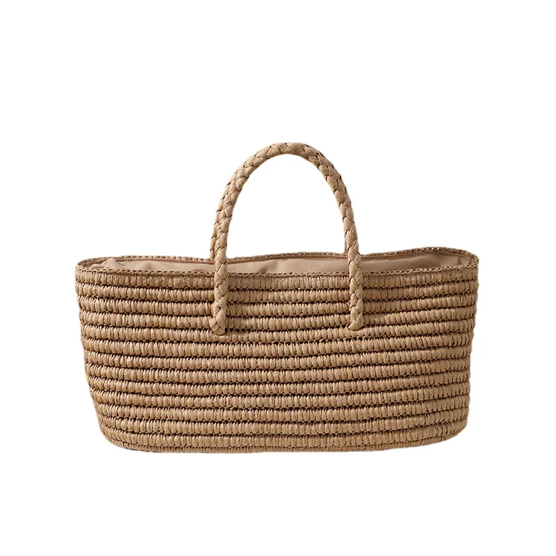 

Large Capacity Drawstring Straw Bag Summer Hand Woven Paper Rope Tote Bag Bohemian Vacation Seaside Beach Bag Bolsa Feminina