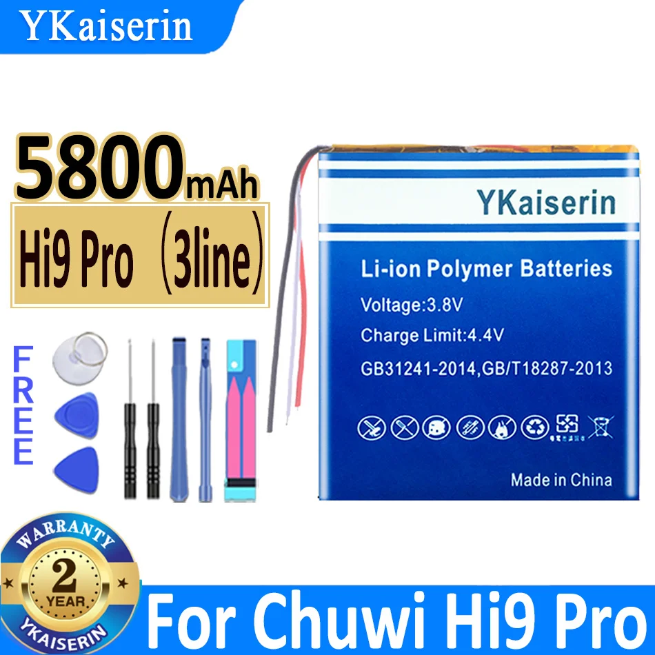 

Аккумулятор ykaisсеребрин Hi9 Pro 5800 мач для планшетного ПК Chuwi Hi9Pro, 3-проводная батарея + Бесплатные инструменты