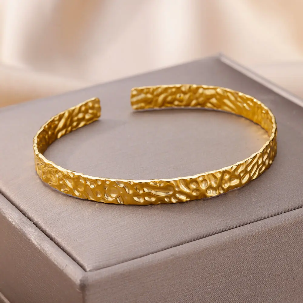 

Stainless Steel Irregular Geometric Bracelet Bangle For Women Open Vintage Gold Plated Texture Cuff Bracelets Jewelry Gifts