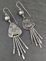 pop pearl tassel earrings boho vintage geometric drop thai silver color leaf earrings