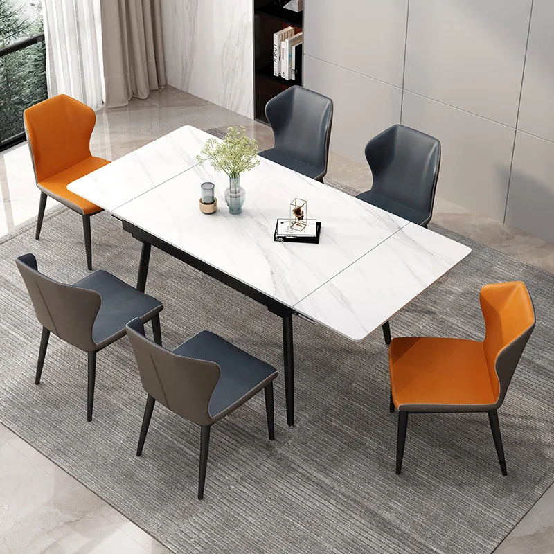 

Private custom Light luxury slate dining table rectangular multi-functional bright foldable dining table and chair combination