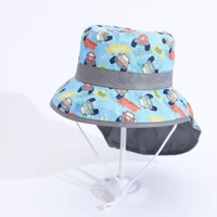 panama summer children cotton cartoon bucket hat for boys printing dinosaur baby girls sun hat flower kids bonnet