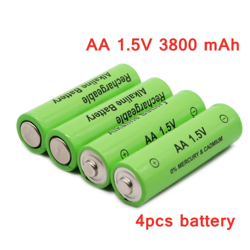 100% Новый 3800MAH аккумулятор AA 1,5 В 3800 mah, заряжаемый для часов, игрушек, фонарика, пульта дистанционного управления, камеры, батарея + зарядное устройство.