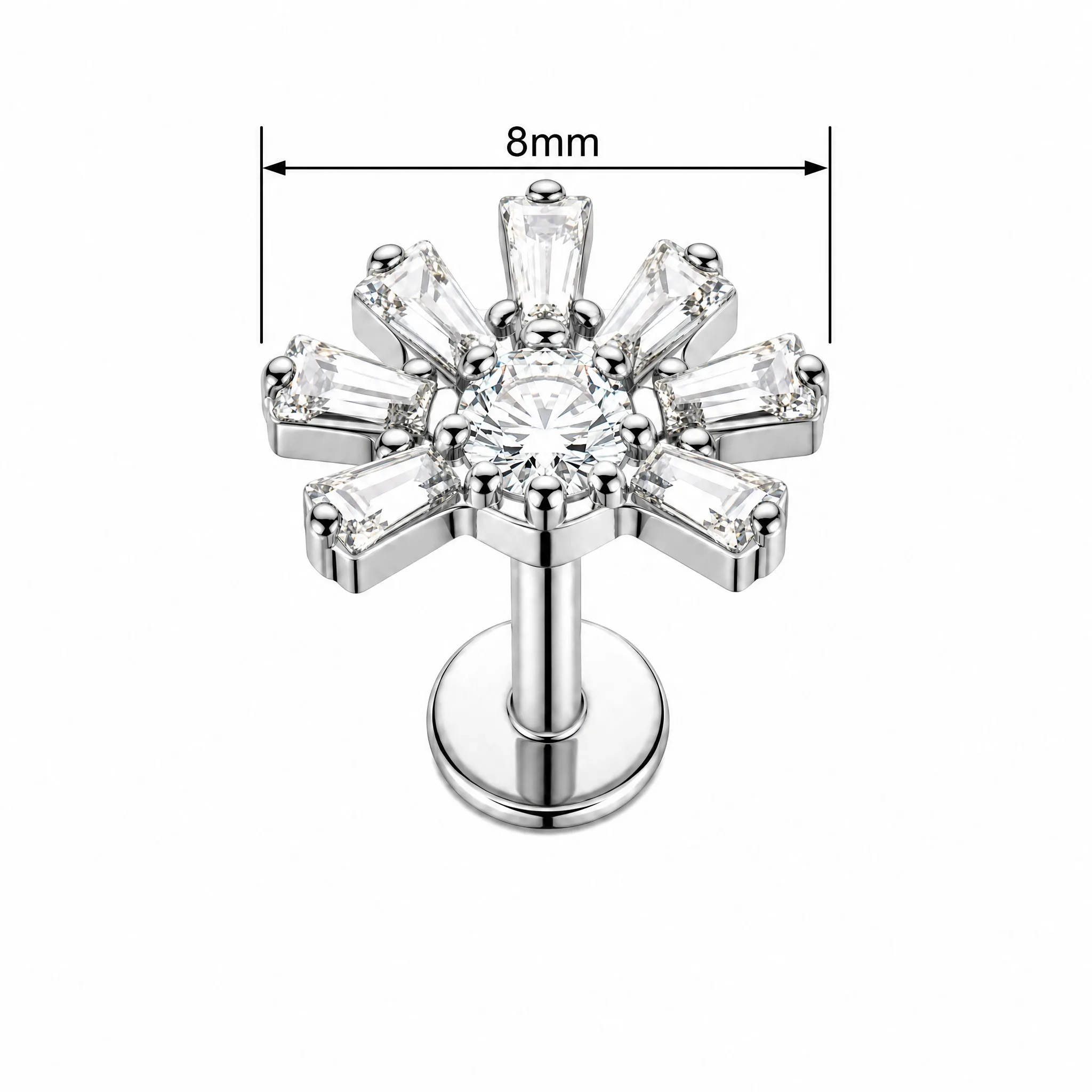 Серьга-климбер ZOOR из титана ASTM F136 с квадратным фианитом, 16G, для пирсинга хеликса, трагуса, лабрета, с плоской задней частью, украшение для тела (art.: 3920dc4cd0bc4) - 3920dc4cd0bc4