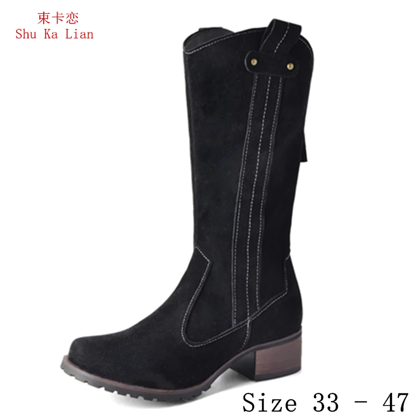 

Spring Autumn Women Mid Calf Boots Med Heel Shoes 3 Color Woman Short Boots botas Small Plus Size 33 - 47