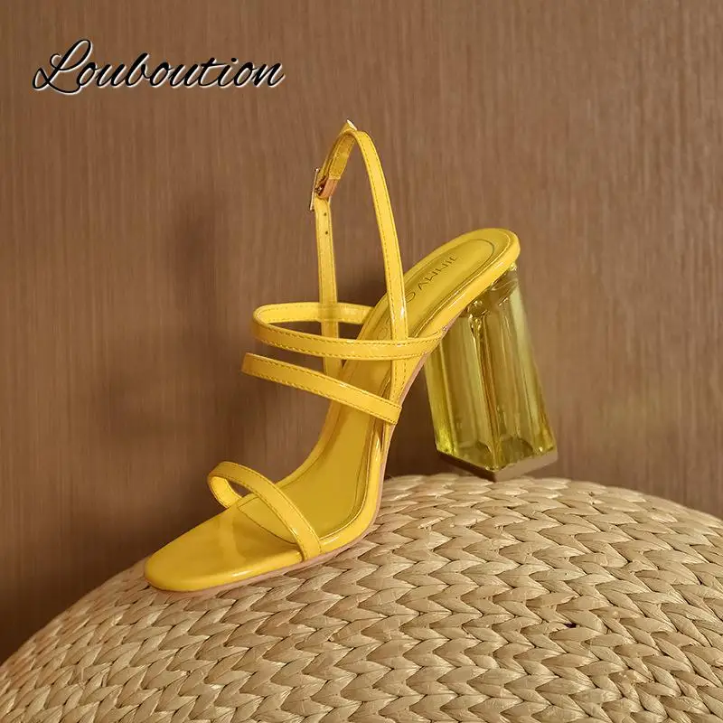 

New Summer Women's Sandals Narrow Strap Transparent Square Root Non-slip Ladies Sandals Party Sexy Fashion Female High Heels