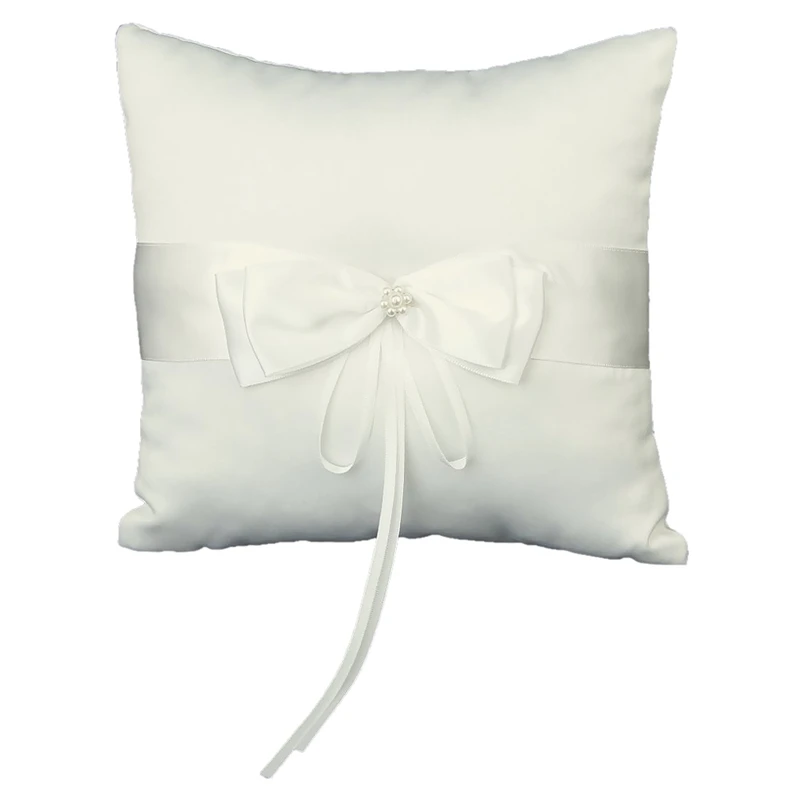 

Faux Pearl Decorated Wedding Ring Pillow Cushion Bearer 20 X 20Cm---Ivory