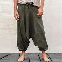 mens pants simple wide leg cotton and linen loose bloomers pants joggers men solid color baggy pants roupas masculinas