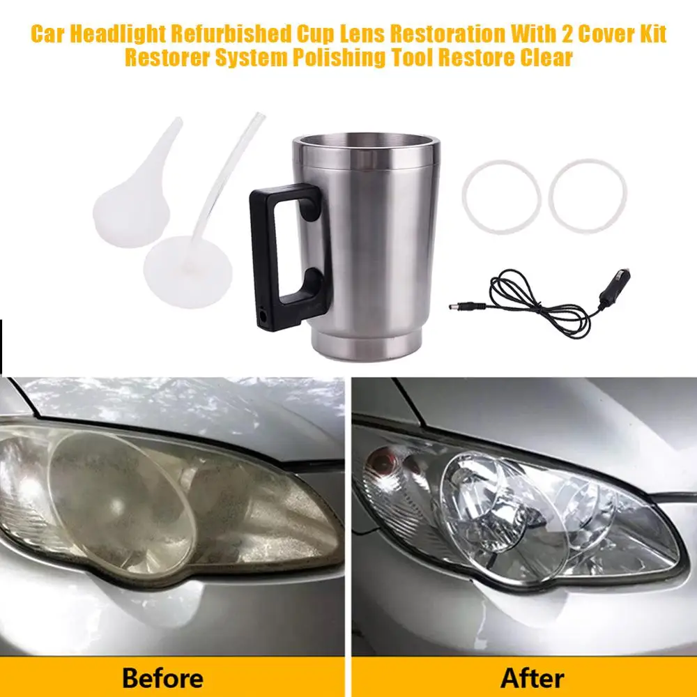 

2 Cover Car Headlight Refurbished Atomizing Cup Car Headlight Lens Restoration Kit Restorer System Polishing Tool Restore Clear