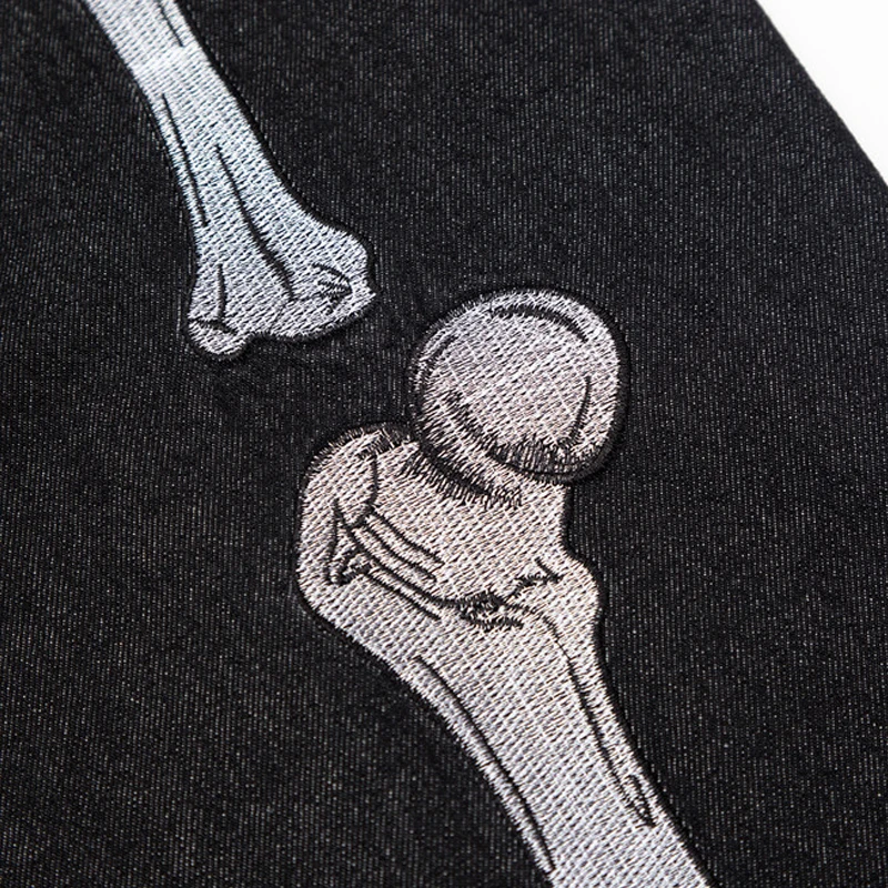 2023 Men Hip Hop Denim Pants Streetwear Skeleton Embroidery Denim Pants Harajuku Joggers Jeans Trousers Baggy Pants