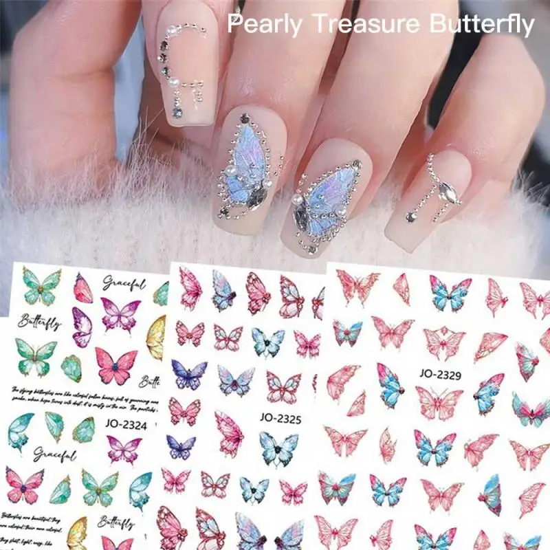 

3D Watercolor Butterfly Nail Stickers Gradient Colorful Butterfly Hydrangea Nail Sliders Decal Water Tattoo For Nail Decoration