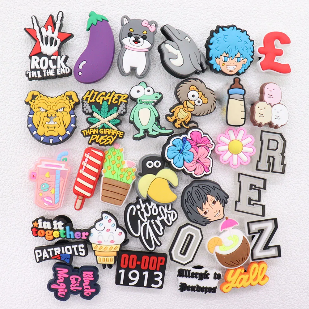 

Смешанные 50 шт. ПВХ заглушка собака акула мороженое цветок баклажаны Лев динозавр черная девочка волшебное отверстие обувь украшения Аксессуары