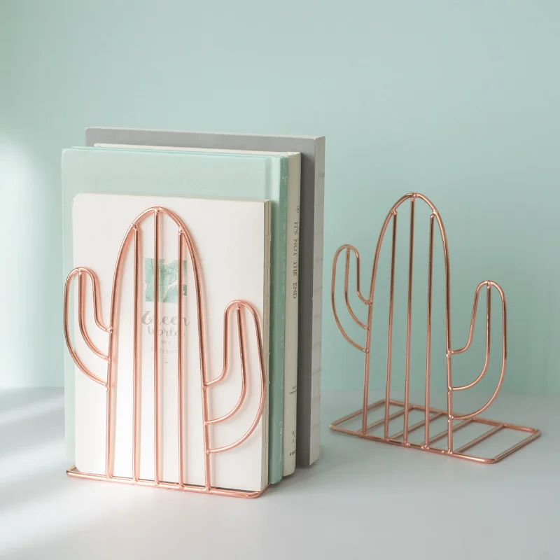 

1Pair Book Stand Holder Cactus Shape Iron Book Support Bookends Book Shelf Desk Organizer Book Holder School Office Supplies