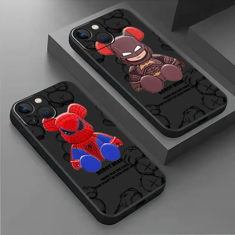 

iron Man SpiderMan Cute Bear case For iPhone 14 13 12 11 Pro Max 7 8Plus X XR XS Max Phone Soft silicone Cover coque funda Shell