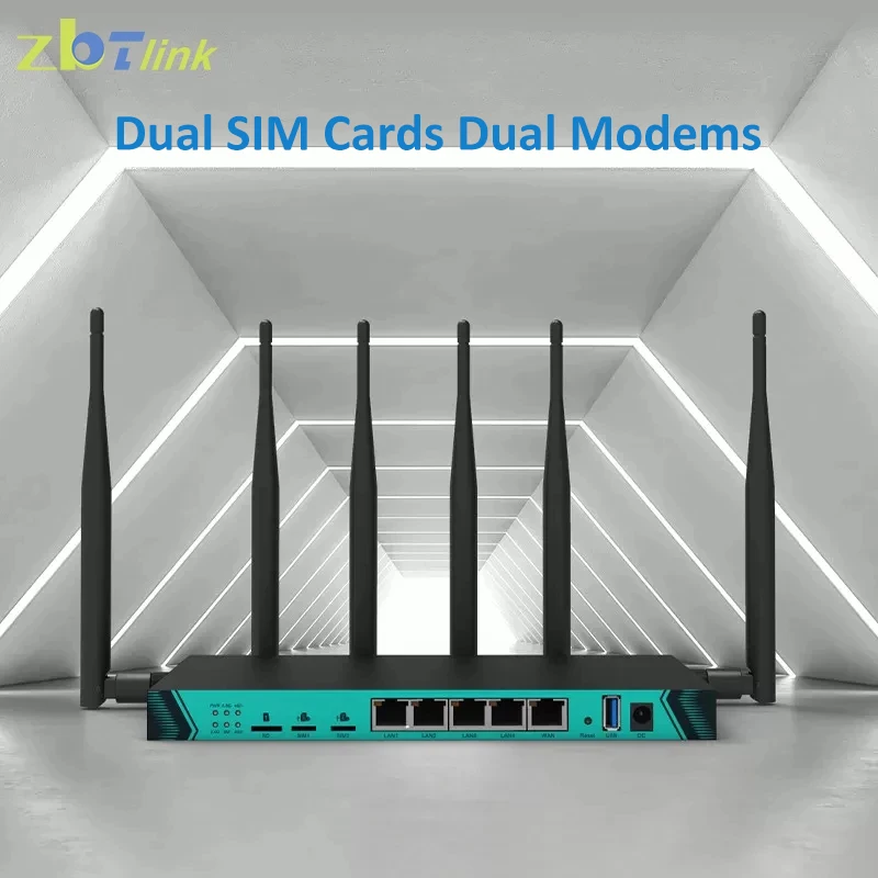 Zbtlink 1200Mbps 4G Router Two SIM Card Two Modem WIFI LTE Hotspot Openwrt Gigabit LAN AC Dual Band 6 Antennas 16M 256M