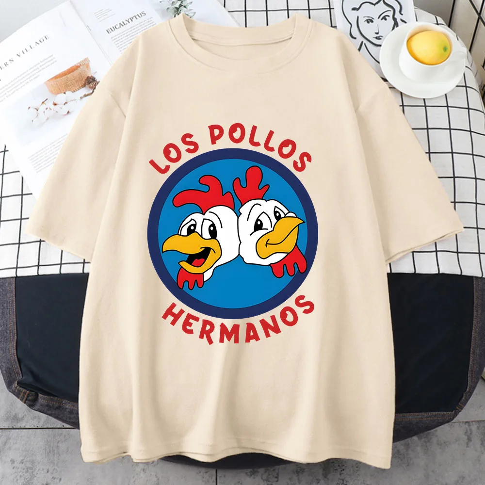 

Женская одежда Los Pollos Hermanos, Новая Винтажная брендовая футболка с круглым вырезом и короткими рукавами, летняя свободная Универсальная футболка для пар с рукавом до локтя