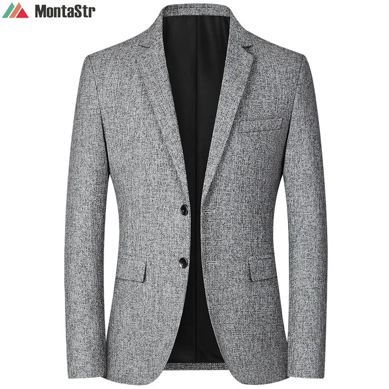 

Brand Luxury Blazer Men Fashion Slim Fit Business Suits Casual Korean Striped Solid Tops Single Breasted Suit Jacket Clothing