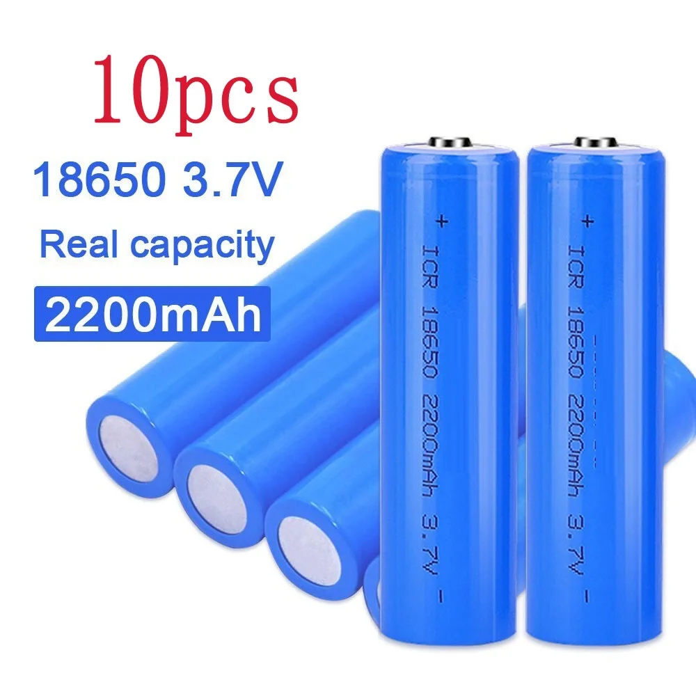

10pcs True capacity 100% new original 18650 battery 3.7v 2200mah 18650 rechargeable lithium battery for flashlight batteries