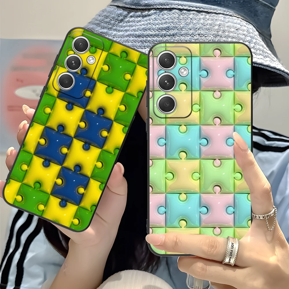 Puzzle Fashion Pretty Mobile Cell Phone Case for Samsung Galaxy S24 S23 S22 S21 S20 S10 S9 Plus FE Ultra Lite Black Cover Shell