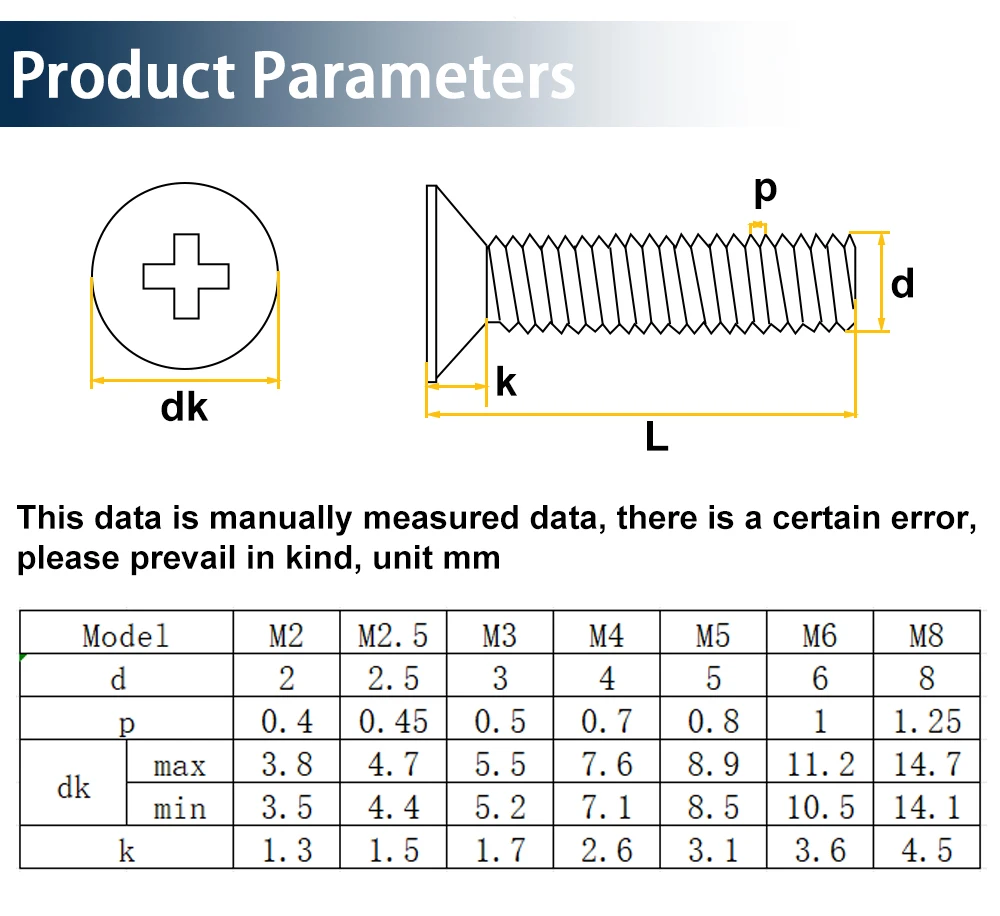 Черные нейлоновые крестовые винты M2 ~ M5 с потайной головкой подходящие для