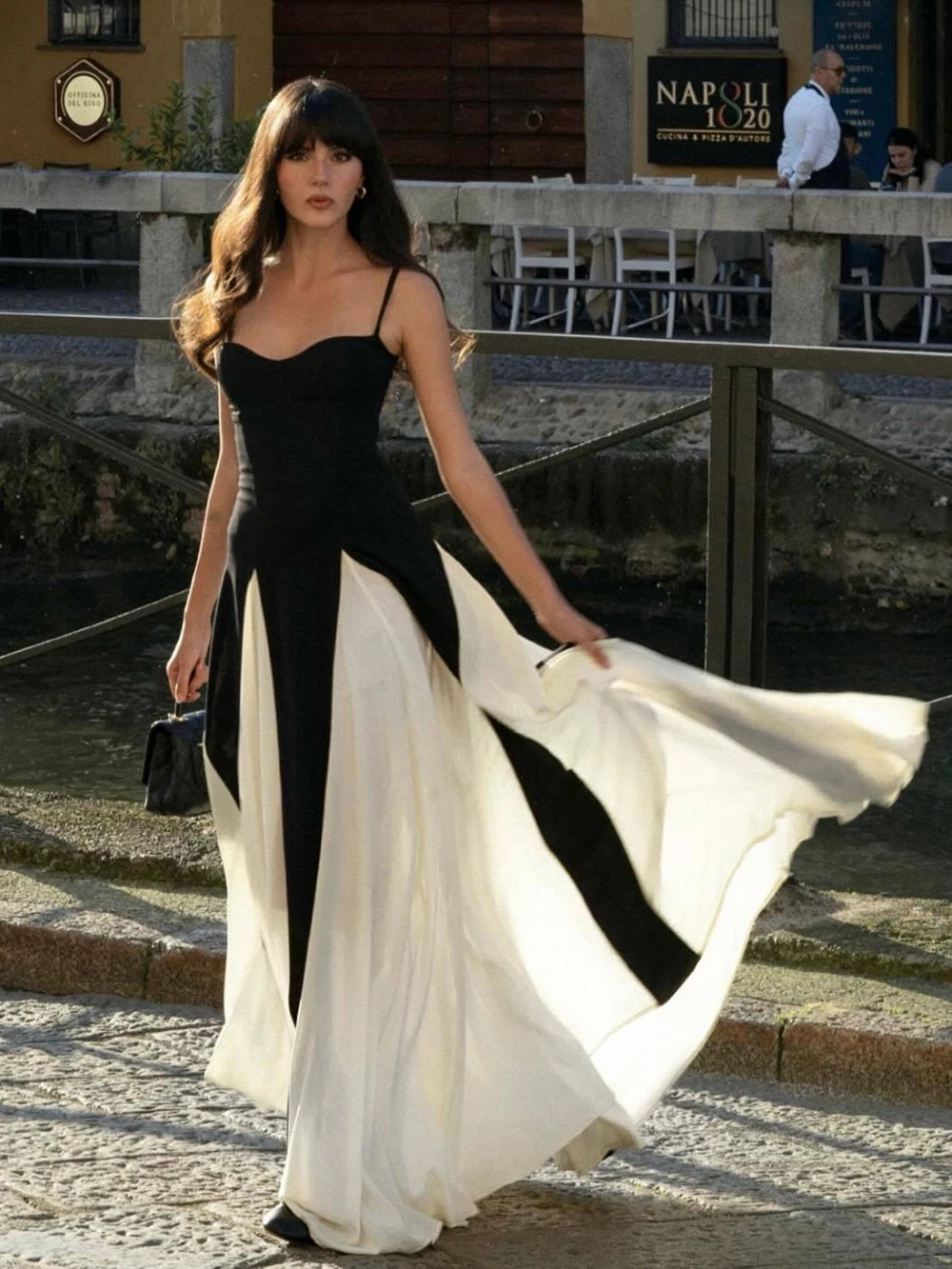 Модель 2024 года элегантные женские платья черное белое Лоскутное Платье макси с