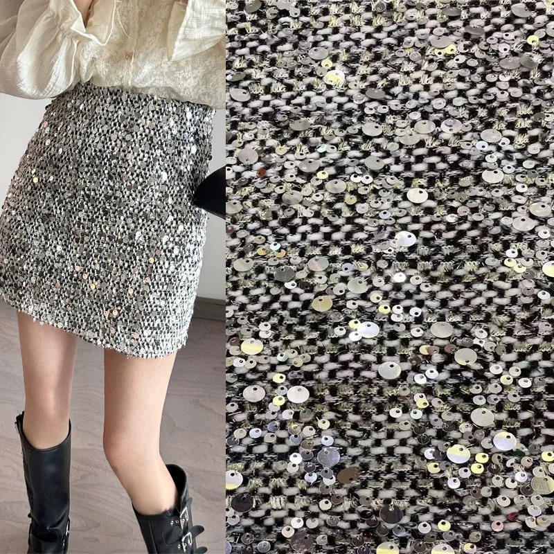 Новинка 2024 блестящая твидовая ткань в европейском и американском стиле