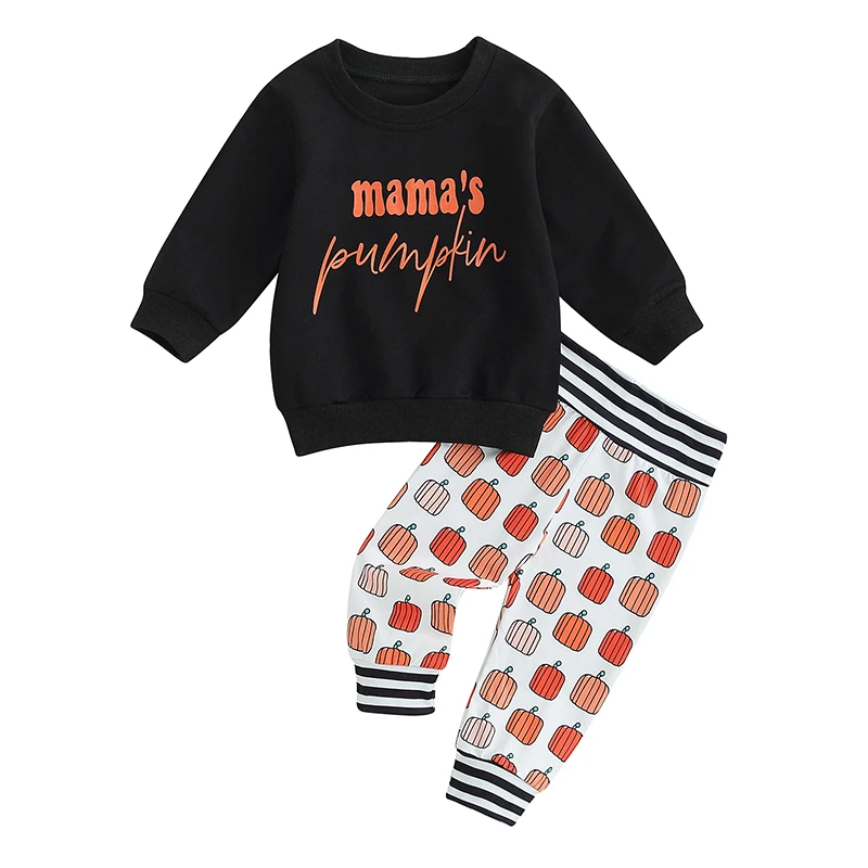 

ZZLBUF Infant Baby Boy Girl My first Halloween Clothes Pumpkin Bat Letter Print Outfit Funny Long Sleeve Romper Pants Sets