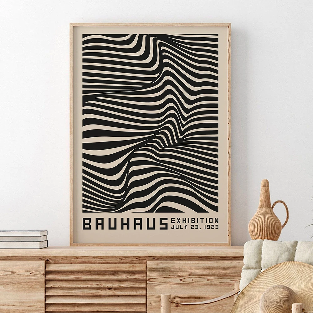 

Bauhaus Abstract Illustration Canvas Painting Contemporary Print Vintage Exhibition Poster Black Wall Art Pictures Home Decor