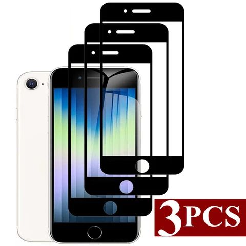 Закаленное стекло с полным покрытием для iPhone SE 2022 2020 7 8 Plus, защитная пленка для экрана с черными краями на iPhone SE3 SE2, защитное стекло, 3 шт.
