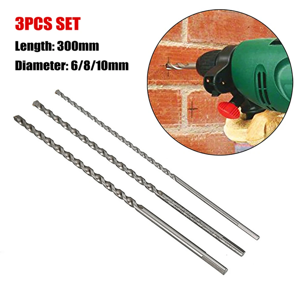 3pcs Long Masonry Concrete Impact Drill Bit Triangle Shank 6/8 /10mm Twist Drilling Bits For Penetrating The Wall Power Tools