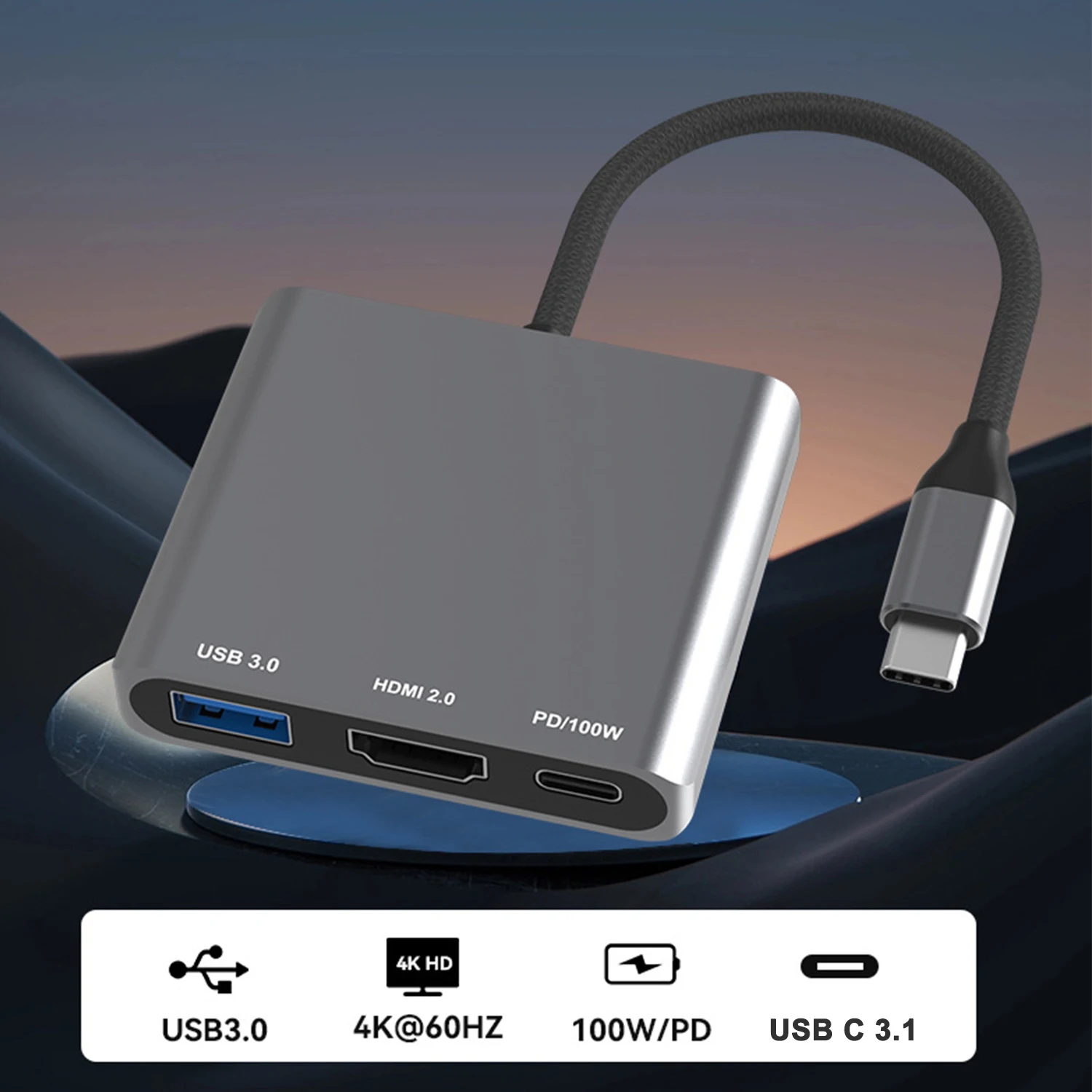 USB C к HDMI многопортовый Цифровой AV адаптер 3 в 1 Тип C концентратор 4K @ 60 Гц HDMI + USB 3.0 порт + 100 Вт PD совместим с MacBook, XPS