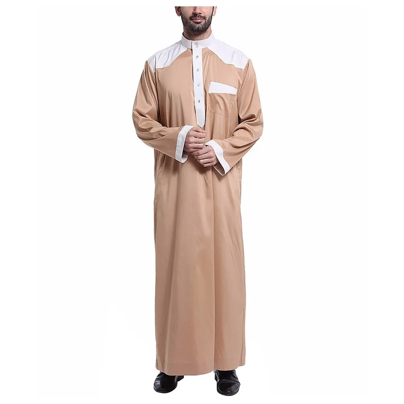 Mens Muslim Clothes Jubba Thobe Long Sleeve Stand Neck Casual Saudi Arabia Men Robes Abaya Dubai Thobe Arabic Islamic Kaftan