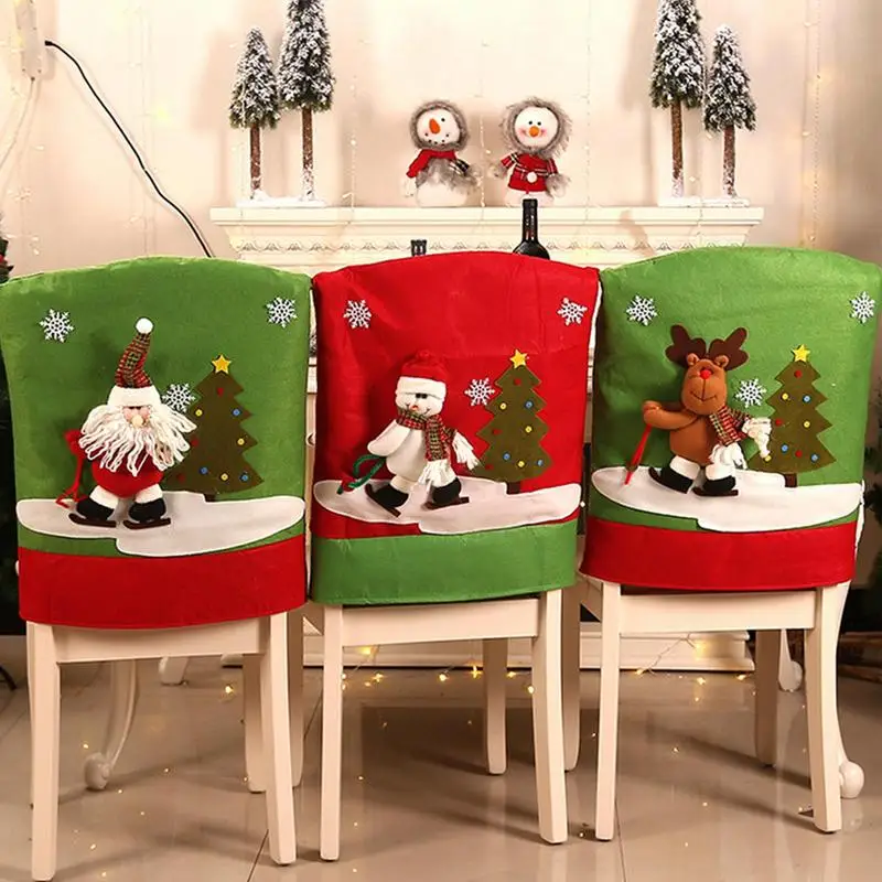 

New Christmas Chair Back Elastic Stretch Cover Santa Clause Holiday Party Decor Dining Kitchen Chair Covers Christmas Decoration