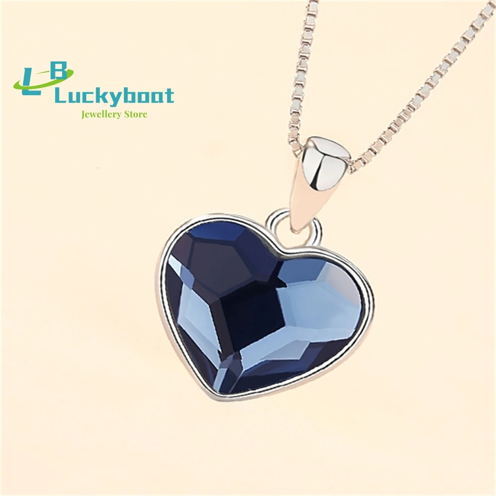 

Ocean Heart Necklace Sterling Silver Austrian Crystal Pendant Korean Version Fashion Love Clavicle Chain Heart-shaped Memorial