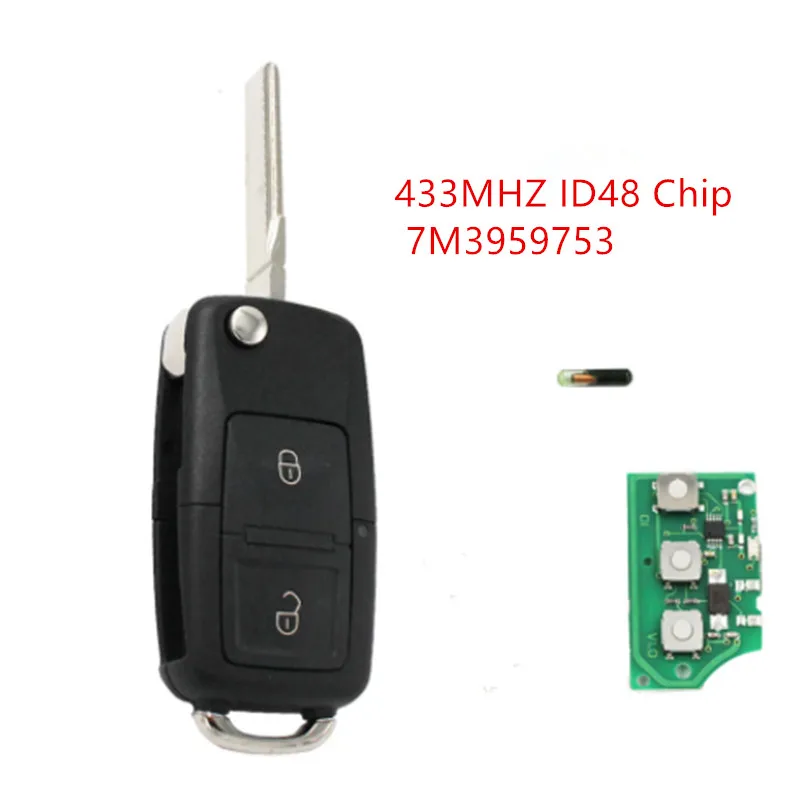 

2 Button Remote Key 7M3 959 753 433MHZ 7M3959753 ID48 Chip For Volkswagen For VW Sharan Model 2004-2008 HU66 Blade