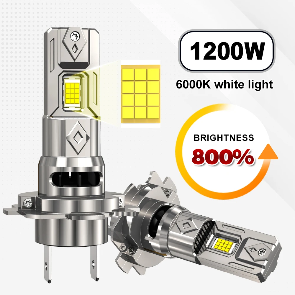 

2 Упаковки Turbo CANBUS H7 Светодиодные Лампы Для Фар 1200 Вт Высокой Мощности Мини-размер 6000 К Белый Мини-конусный Дизайн ...