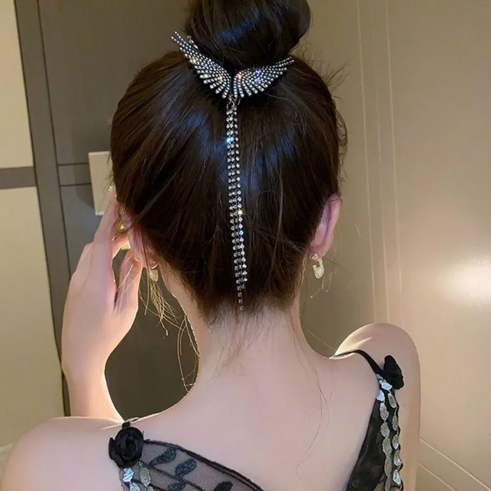 Новые заколки для волос с крыльями ангела женщин и девочек кисточка со стразами