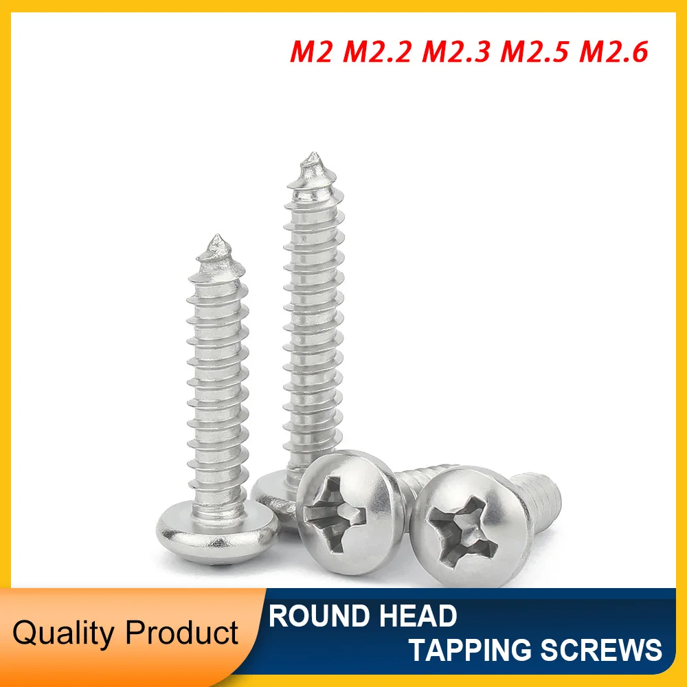 

M2 M2.2 M2.3 M2.5 M2.6 304 Stainless Steel Phillips Round Head Tapping Screw Pan Head Pointed Tail Self Tapping wood Screws