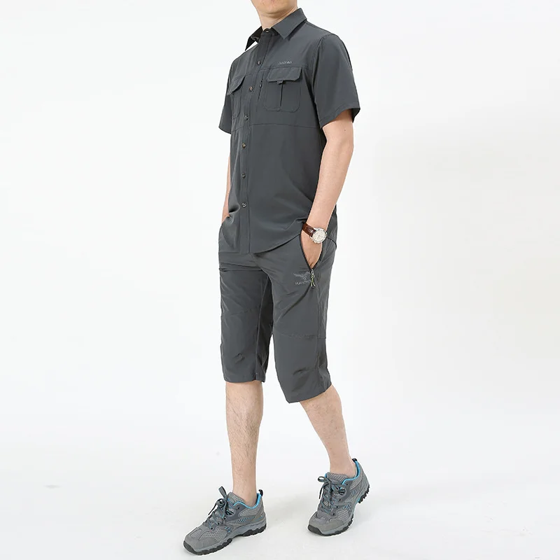 Костюм мужской летний из топа и брюк быстросохнущая тонкая рубашка с короткими