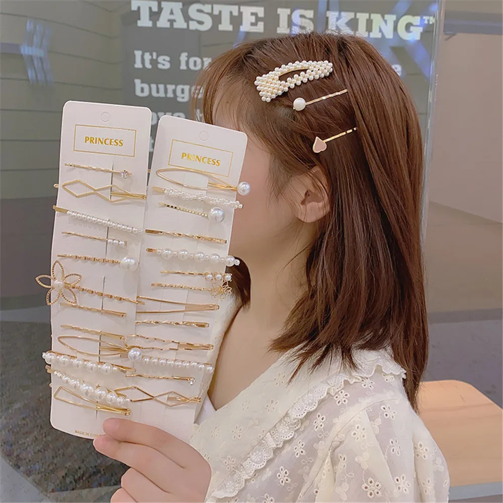 

Simple Pearl Rhinestone Metal Hairpin Geometric Flower Gold Color Hair Clip Bangs Side Barrette Hair Accessories Headwear