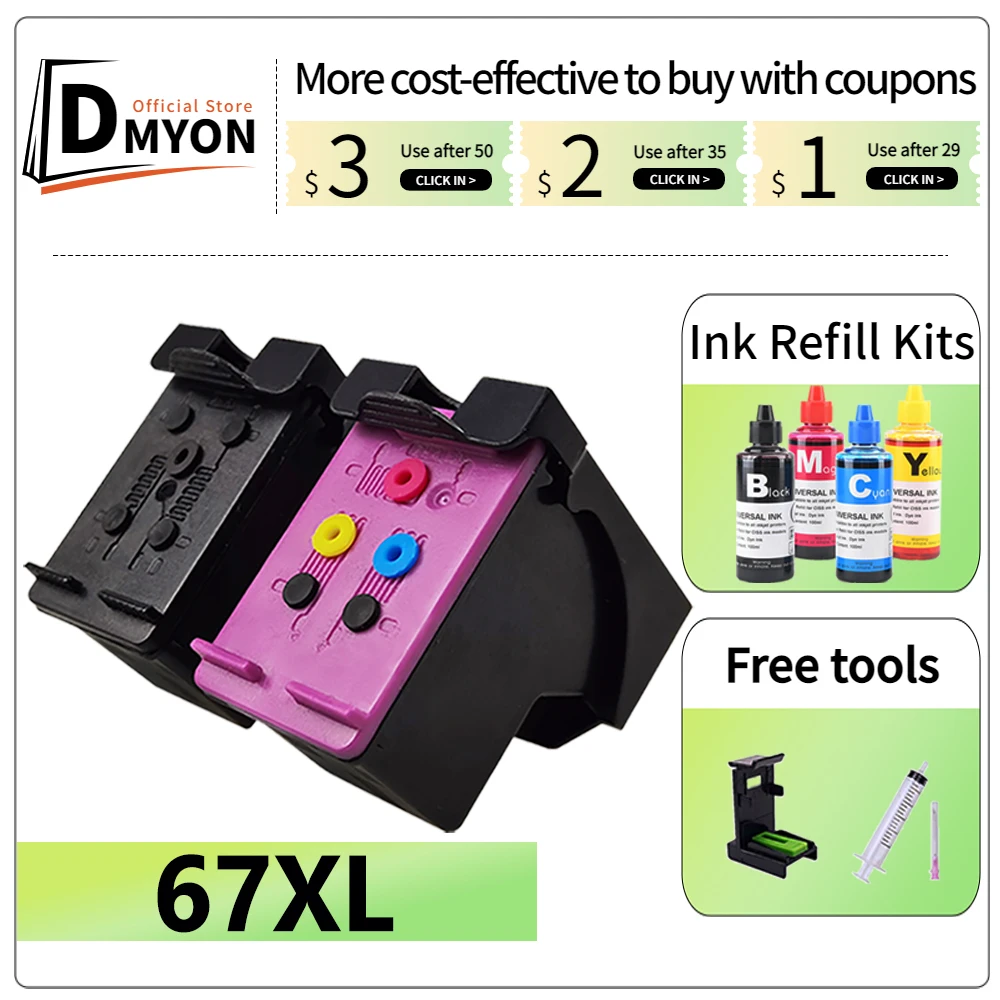 

67XL Ink Cartridge Compatible for HP Deskjet 2742 2752 2755 2765 2772 2774 Plus 4120 4122 4125 4132 4133 4135 4136 Printer